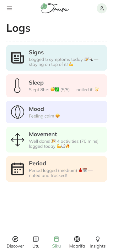Symptom logs — user input interface